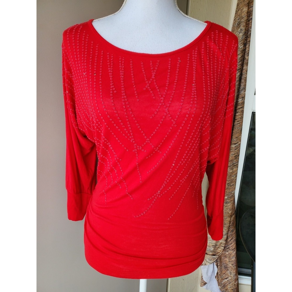 Body Central Blouse Shirt‎ Womens OS Red Pink Sequin Design Stretch